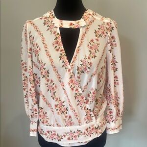 Floral Wrap Blouse - Pink and White
